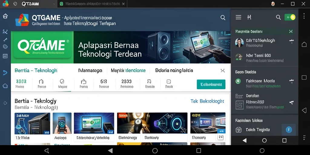 Antarmuka QTGAME yang modern dan informatif untuk berita teknologi.