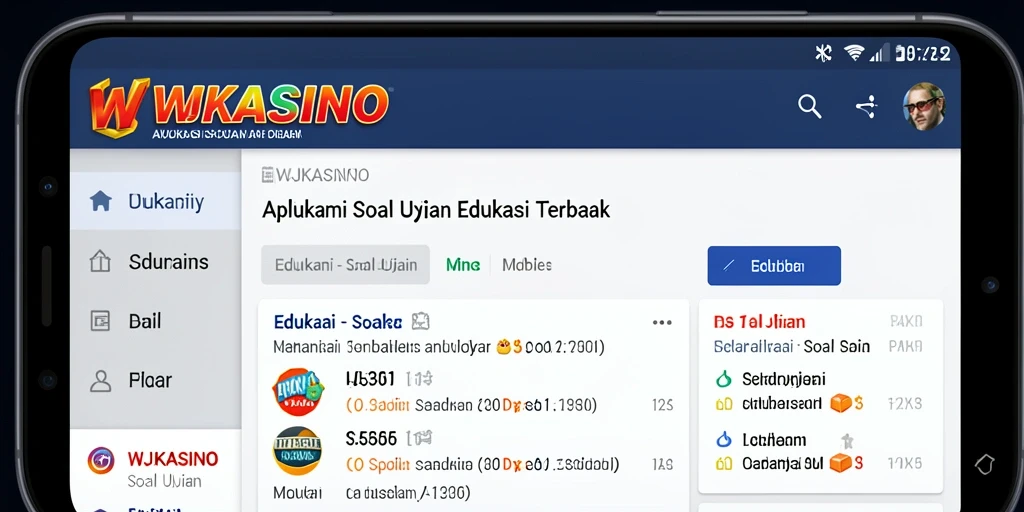 Screenshot aplikasi WJKASINO menunjukkan antarmuka penggunaan soal ujian.